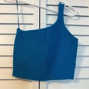 House of Harlow Blue Ribbed One-Shoulder Top